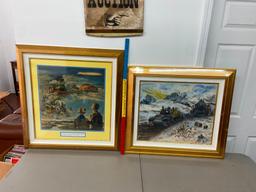 Group Lot of Framed Art, Prints, Sports, Boy Scouts, WWII Military