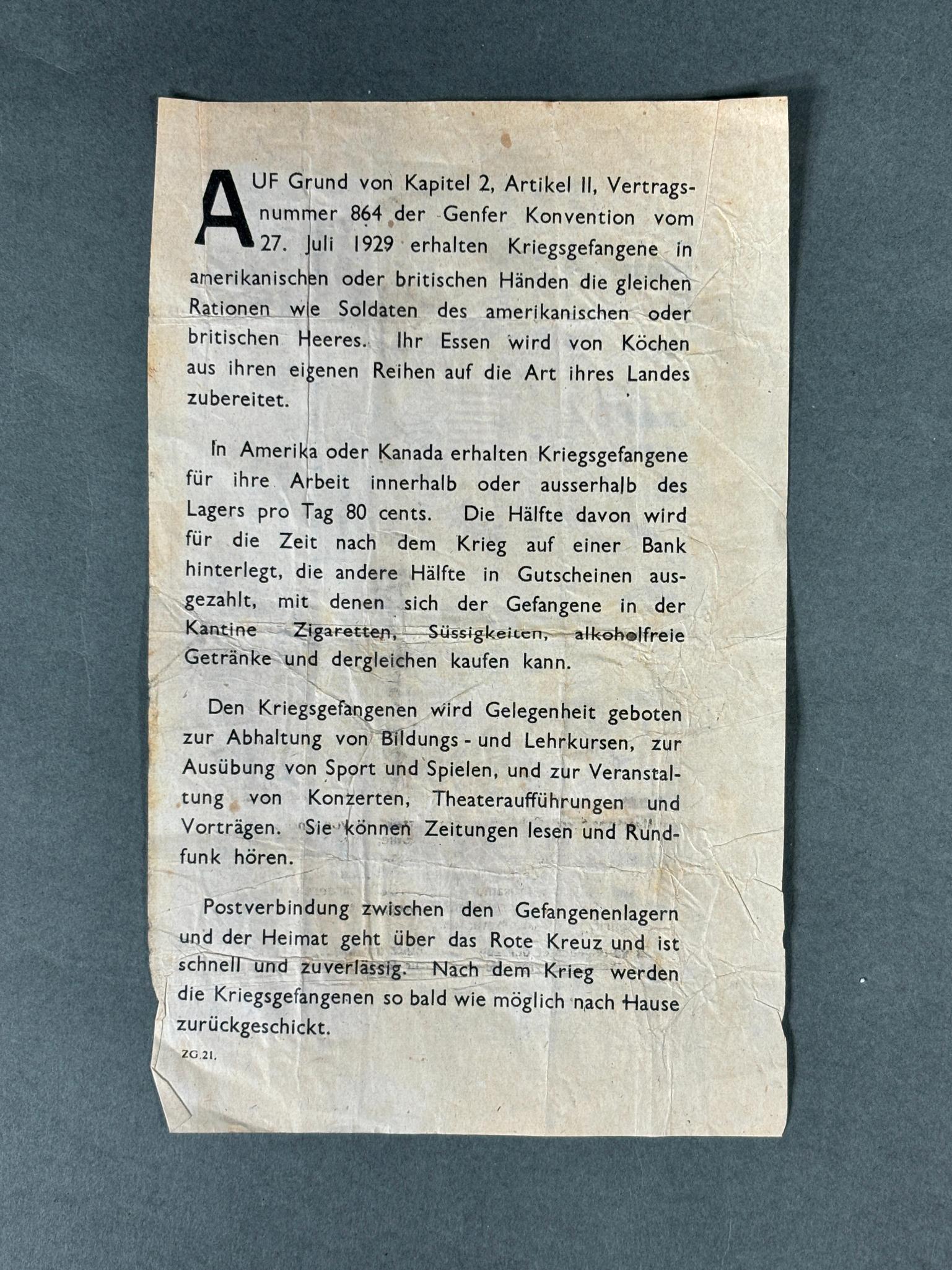 WWII U.S. SAFE CONDUCT PASS - FOR GERMAN SOLDIERS