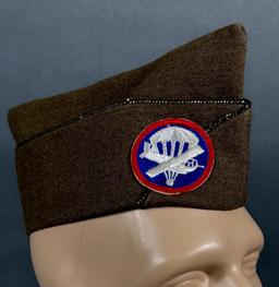 WWII AIRBORNE IDED OFFICER'S GARRISON CAP W/ PATCH