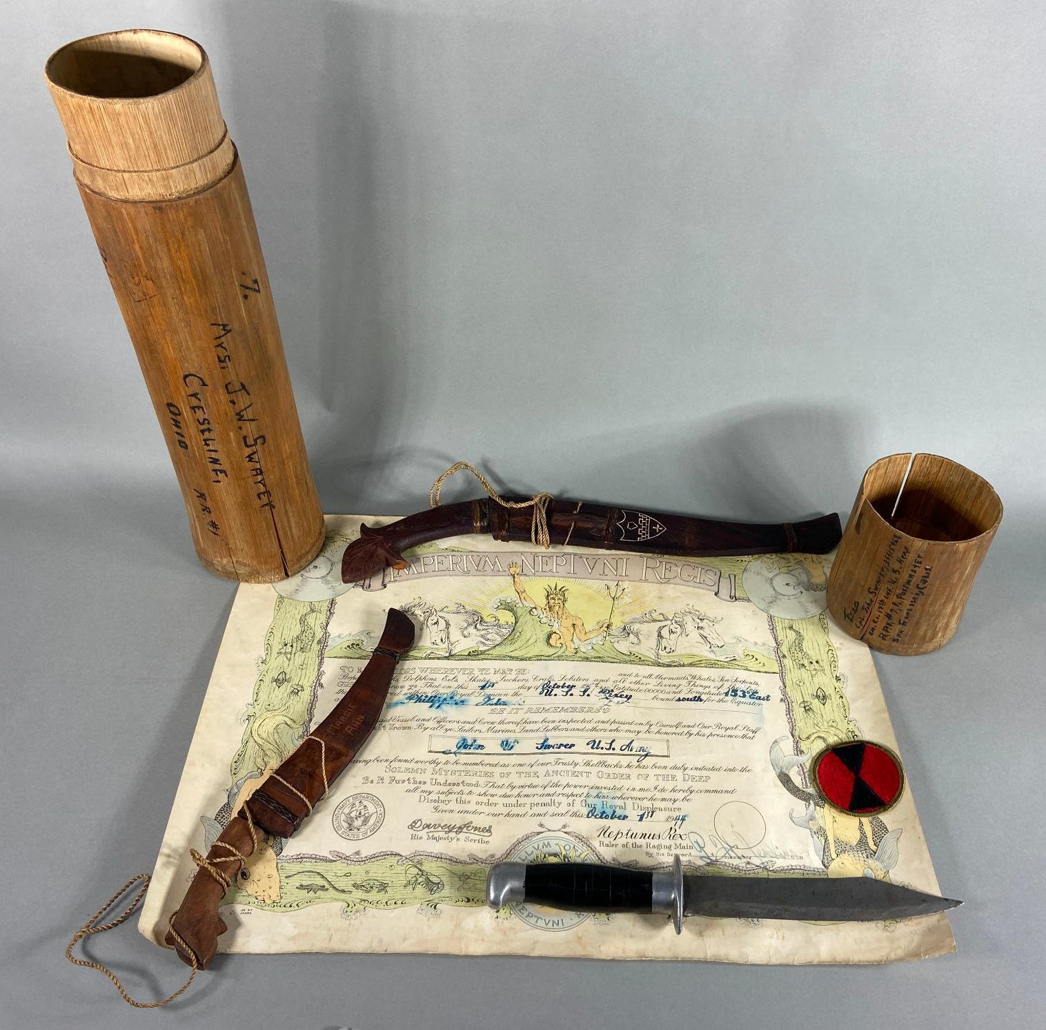 WWII GI SOUVENIRS MAILED HOME IN BAMBOO CONTAINER