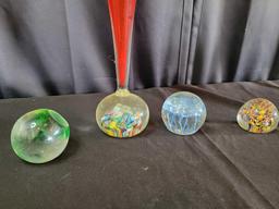 MCM Ardalt art glass vase and assorted art glass paper weights