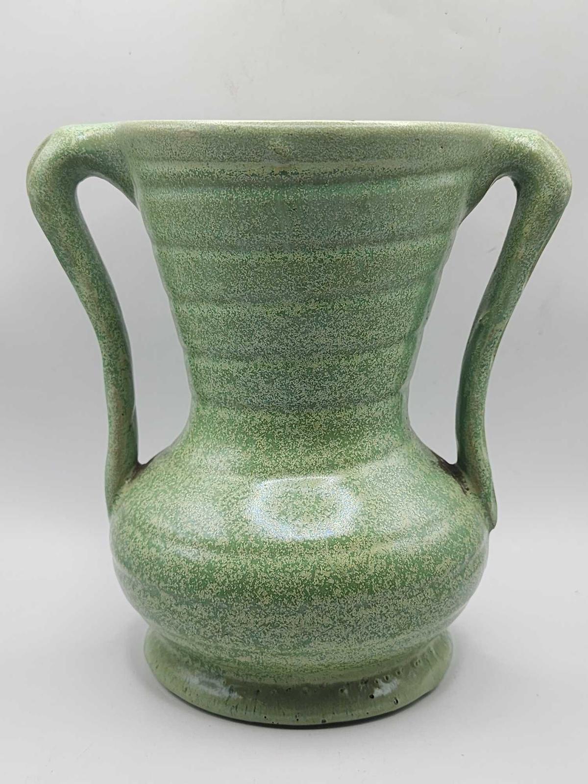 Vintage Arts & Crafts matte green glaze vase