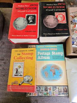 Vintage Stamp Collection & Box of Seashells