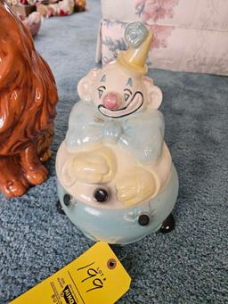 Clown Cookie Jar - nice, and Large Ceramic Cat - has damage on ears