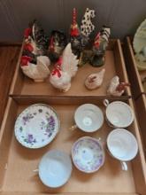 Vintage Chicken Decor and Vintage Cup and Saucers