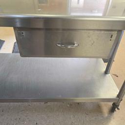 30in x 5ft stainless steel table on casters with pot and utensil holder
