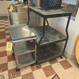 stainless and metal shelves on wheels