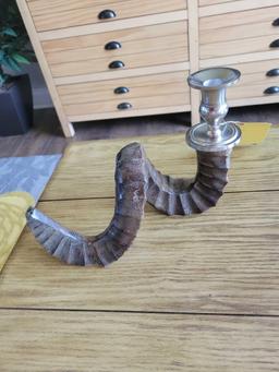 Decor pottery pitchers, faux horn candlestick and artificial plant