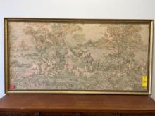 Large 1950s Framed Belgian Tapestry with Outdoor Scene