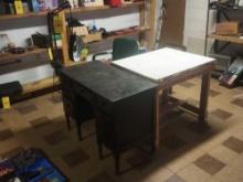 Black Painted Desk, Work Table, & Vintage Office Chair