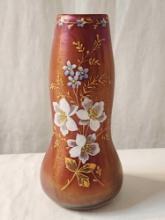 Antique 1890s hand enameled art glass vase, European