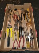 Box lot of nippers, side cuts, pliers and more