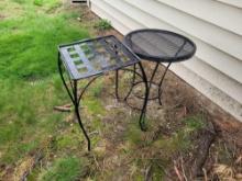 Pair of black painted metal patio side tables