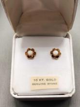 Genuine opal in 10k gold buttercup mountings, stud earrings