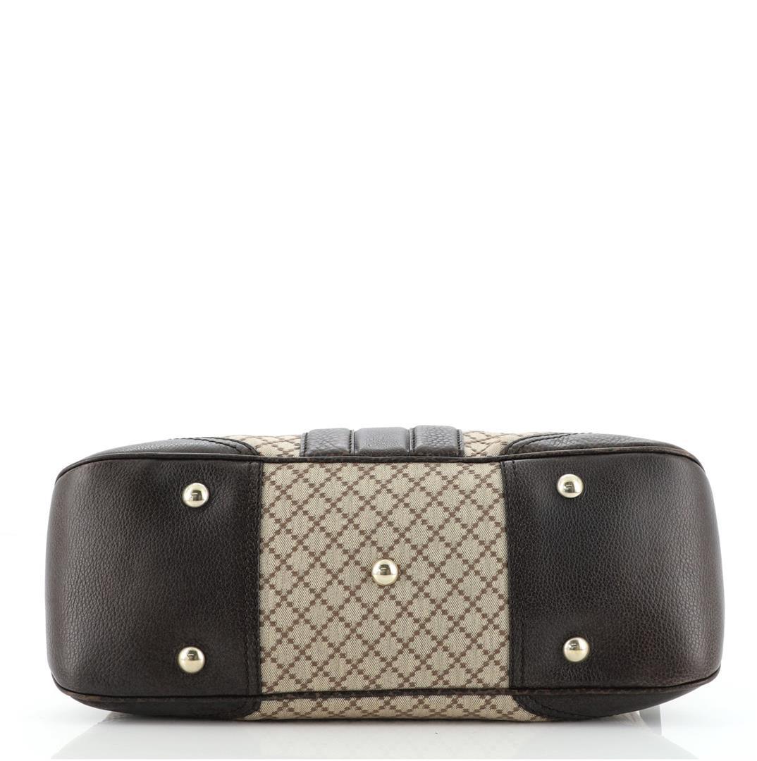Gucci Brown Diamante Canvas Leather Cathrine Top Handle Shoulder Bag