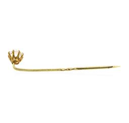 White Crystal Stick Pin - Yellow Gold Plated