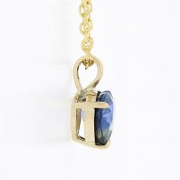 New 14K Gold GIA Zoned Blue & Yellow Heart Sapphire Solitaire Pendant Necklace