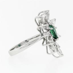 Vintage 18k White Gold 2.24 ctw Pear Emerald Marquise Diamond Spray Cocktail Rin