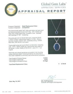 14KT White Gold 12.29 ctw Lapis Lazuli and Diamond Pendant With Chain