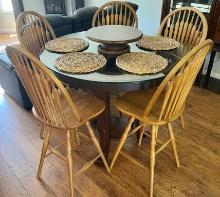 Hand-Made Wagon Wheel Table with Five Chairs