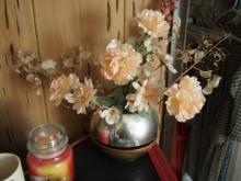 Round Metal Vase with Flowers