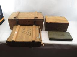 (3) Wooden Ammo Boxes & Pistol Box