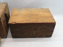(3) Wooden Ammo Boxes & Pistol Box