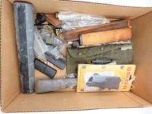 Box of Gun Parts, Cleaning Tools & Weights