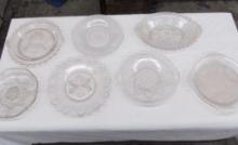 (7) Early American Pattern Glass Bread/Serving Clear Trays