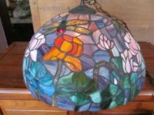 20? Leaded Glass Hanging Dome w/Dragonflies