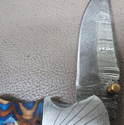 Damascus Pattern Lock Back Folding Knife