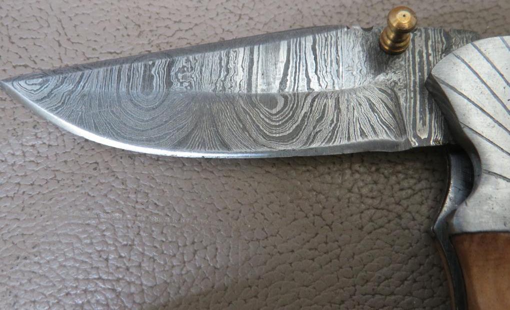 Damascus pattern Lock Back Folding Knife